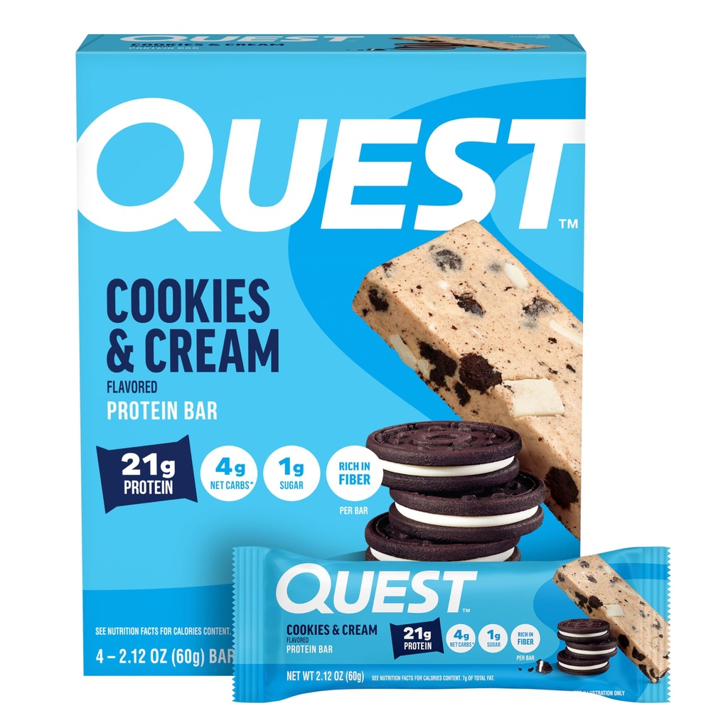 Quest Nutrition Evästeet ja kerma proteiinipatukat, 21g proteiinia, 4g Net Carbs, 1g sokeria, gluteeniton, Keto Friendly, 4 kreivi