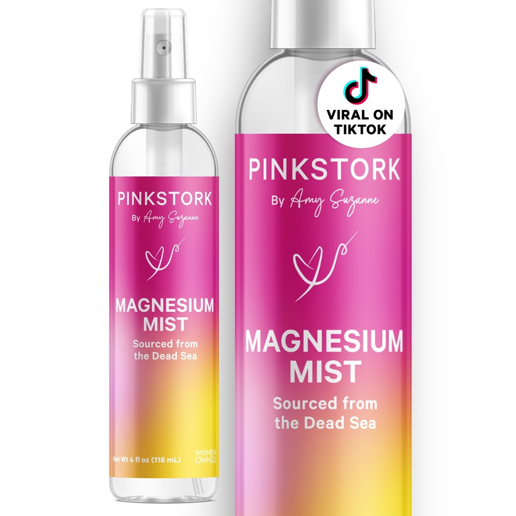 Pink Stork Magnesium Spray Mist - rauhoittaa, stressiä ja unta, Seasicness Support, Raskaus Täytyy olla, 200 mg / 6 Suihkua, puhdas Magnesiumkloridi Body Spray, 4 oz, Tuoksumaton