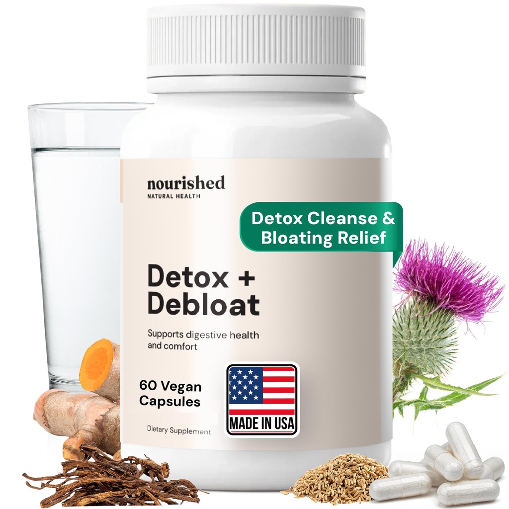 Ravitseva Natural Health Detox + Debloat - Milk Thistle & Voikukka juuri Vegan täydentää naisille - turvottava helpotus & ruokahalu tuki - 60 kapselia