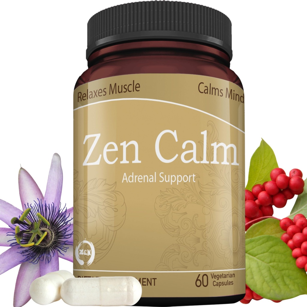Zen Calm Stress Adrenal Support Supplement Organic Adaptogenic Herbs - Magnesium, B Vitaminer, GABA och mer för att stödja en naturlig lugn. Icke-drowsy. Icke-GMO (60 Veggie Caps)