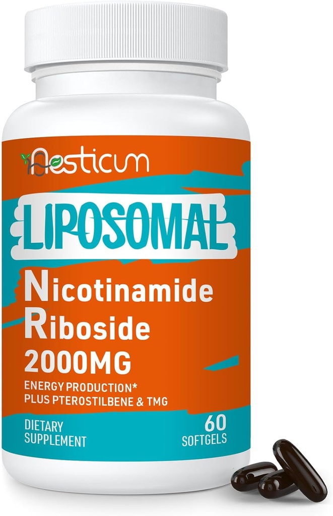 2000 MG Liposomaalinen nikotinamidi Ribosidi- supplementti TMG & Pterostilbene -valmisteella, joka on energia-, immuniteetti- ja ikäresistentti Niacinamidille, 60 Softgelia