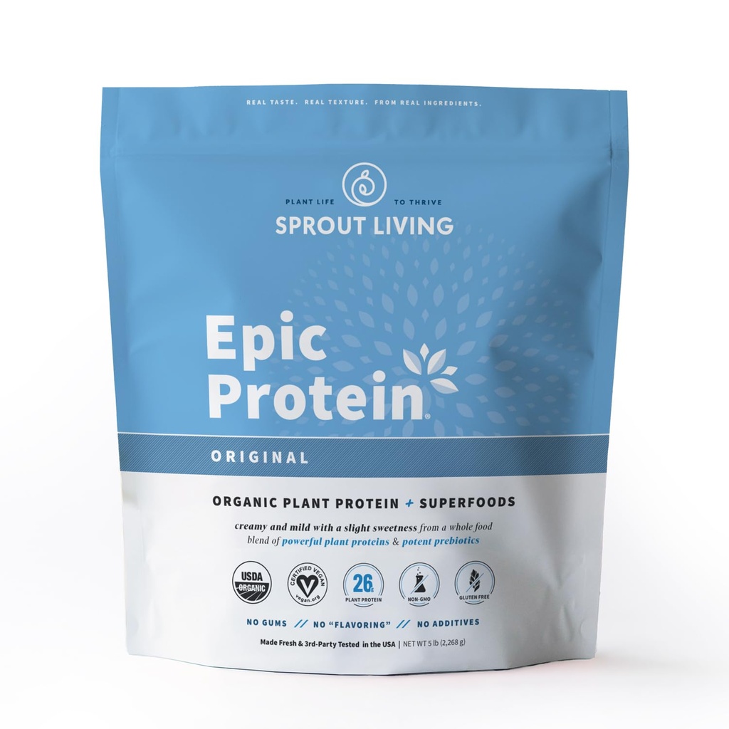 Sprout Living Plant Based Protein & Superfoods Powder, Original, Unflavored | Organisk proteinpulver, Vegan, Non Dairy, Non-GMO, Gluten Free, Sugar Free, Perfect Keto Drink Mix (5 lb)
