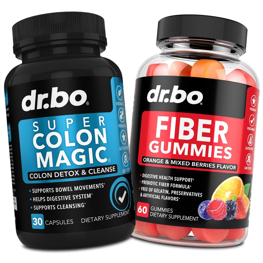 DR BO Fiber Gummies & Colon Cleanse Supplements - Tasty Gummy Prebiotic Fiber Supplement - Super Colon Magic Bowel Movement Support för Gut & Stomach Cleansing