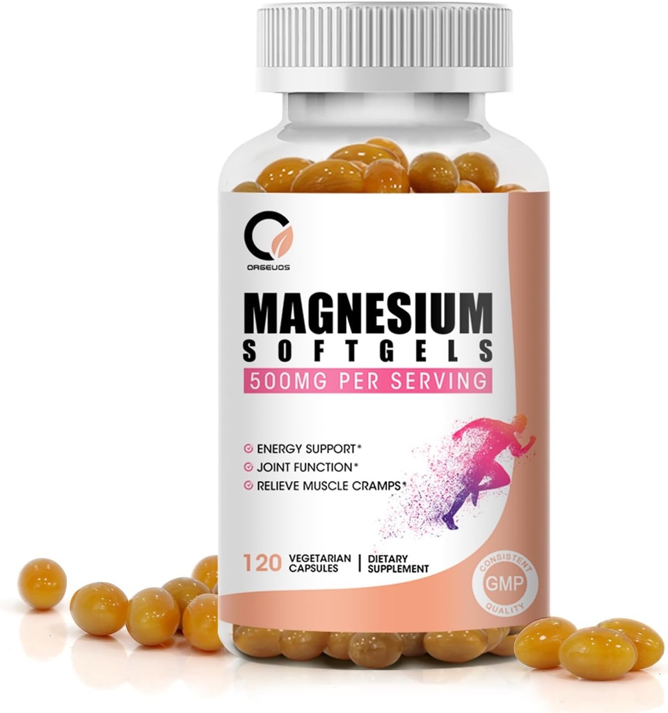 Magnesium Glycinate 500 mg kapselit, korkea imeytyminen Pure Magnesium Glycinate Lisäravinteet Softgels for Men & Women, Tuki-energia, Lihas & nivelfunktio, ei-GMO, Vegan, 120