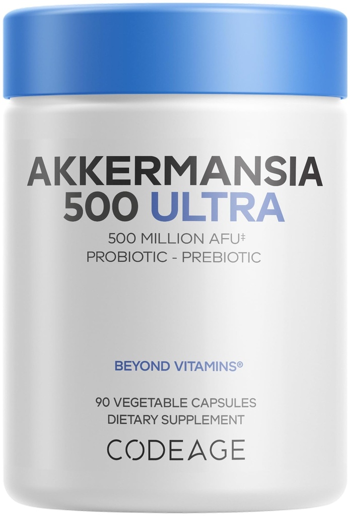 Codeage Akkermansia Muciniphila Probiotic Ultra - High-Potency 500M AFUs Akkermansia Probiotic Supplement - Enhanced Daily Probiotic & Prebiotic, Chicory Inulin - 3-månaders leverans - 90 kapslar