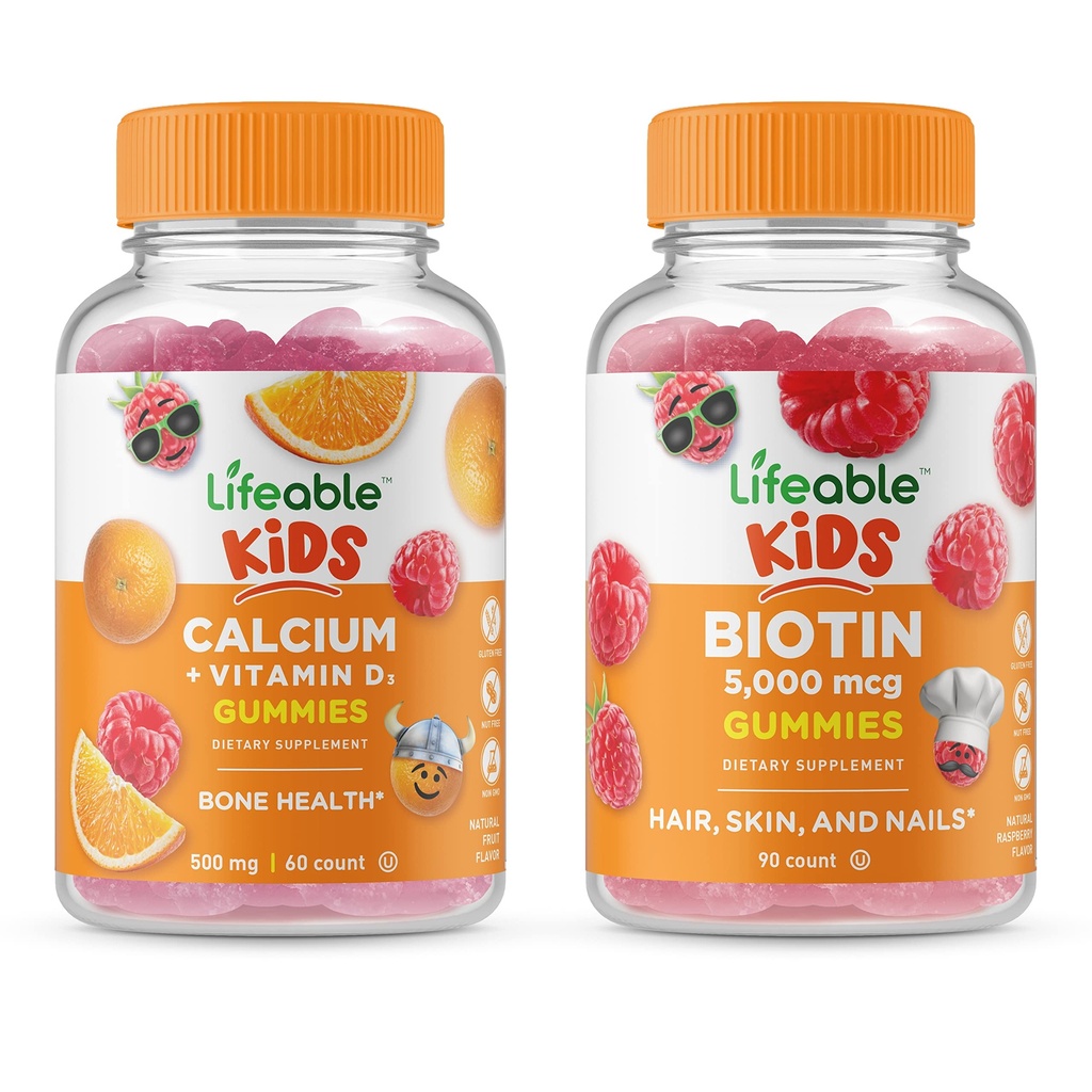 Livliga Biotin Kids + Calcium med vitamin D Kids, Gummies Bundle - Great Tasting, Vitamin Supplement, Gluten Free, GMO Free, Chewable Gummy
