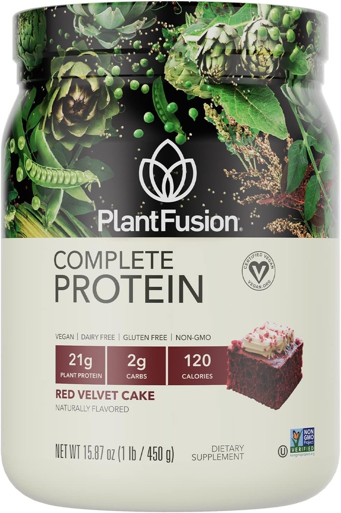 PlantFusion Complete Vegan Protein Powder - Plant Based Protein Powder with BCAAs, Dgestive Enzymes and Pea Protein - Keto, Gluteeniton, soijaton, Ei meijeri, Ei sokeria, ei GMO - Red Velvet 1 lb