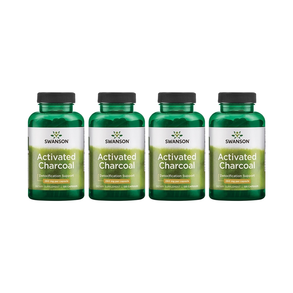 Swanson Aktivoitu Charcoal - Natural Supplement Tuet Tervettä Imeytyminen - Auttaa w/Bloating & Pitämällä Bowel Säännöllisyys - (120 kapselia, 520 mg per tarjoilu) 4 pakkaus