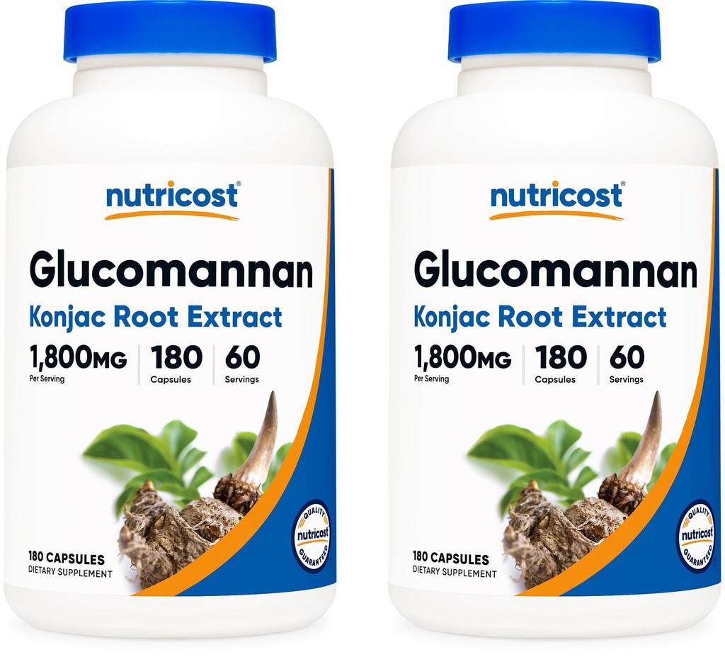 Nutricost Glucomannan 1 800 mg per tarjoilu, 180 kapselia (2 pullo)