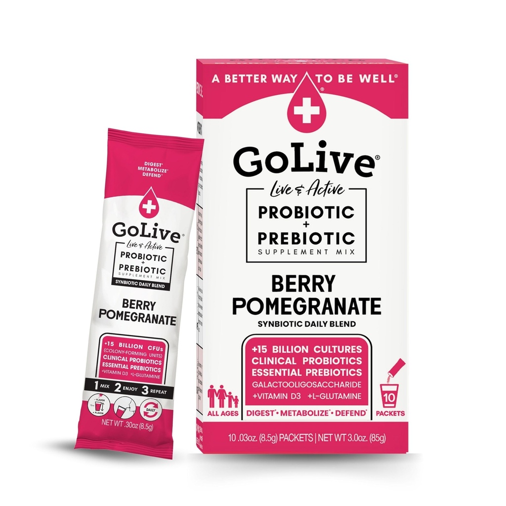 GoLive Prebiootti ja probiootti naisille, miehille, lapsille. Berry Pomegranaatti Synbioottijauhe w/ L- glutamiini, D3- vitamiini, elektrolyytit. Gut Health, Digestion, Metabolia, Immuniteetti 15-50B PMY.
