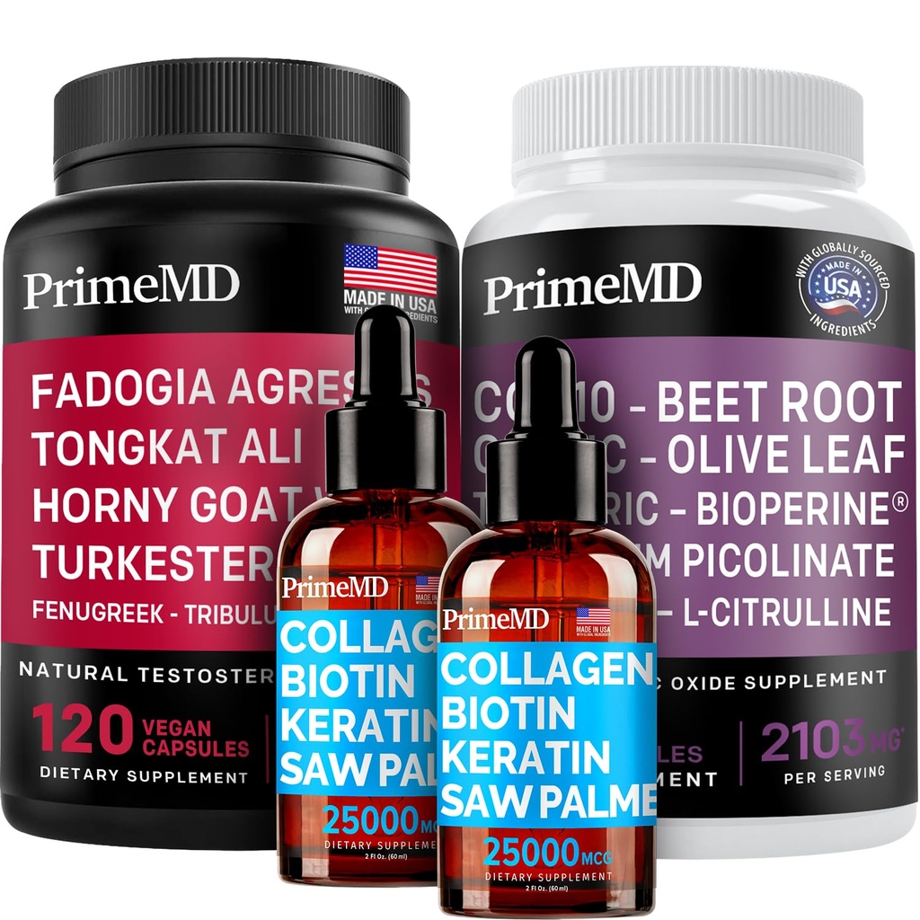 Liquid Collagen Biotin (2pk), Fadogia Tongkat Ali (1pk), ja typpioksidi (1pk) täydennysosa Bundle - Potent Vitamiinit hiuksille, iholle, kynnet, sydän, energia, & Testosteroni tuki - ei-GMO, Vegan