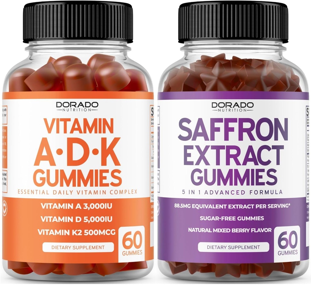 ADK-vitamiini D3 K2 D (60 Gummies) K - 10 vegaaninen täydennysosa - herkullinen vadelma maku ja sahrami (60 Gummies) Premium sokeriton täydentää aikuisille - 5 in 1 Advanced Formula - Vegan & USA Made