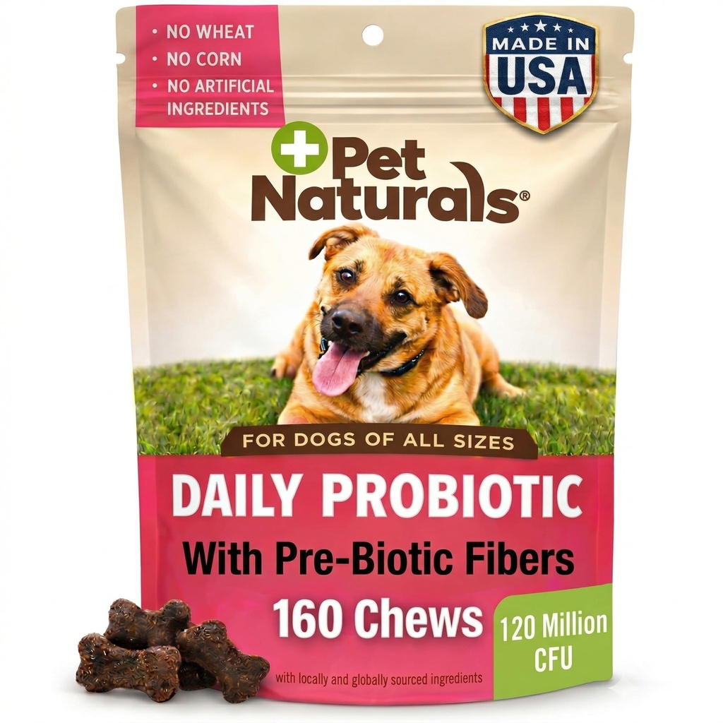 Pet Naturals Päivittäinen Probiootti koirille, Duck Flavor, 160 Chews - 120M PMY Pre ja Probiootit koirille Ruoansulatus, Gut Health, Immuuni tuki, ripuli, allergiat ja kutina