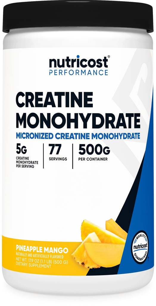 Nutricost Creatine Monohydraatti Powder (Pineapple Mango, 500 Gram) - Mikronoitu Creatine Supplement - Vegan, ei-GMO, Gluteeniton