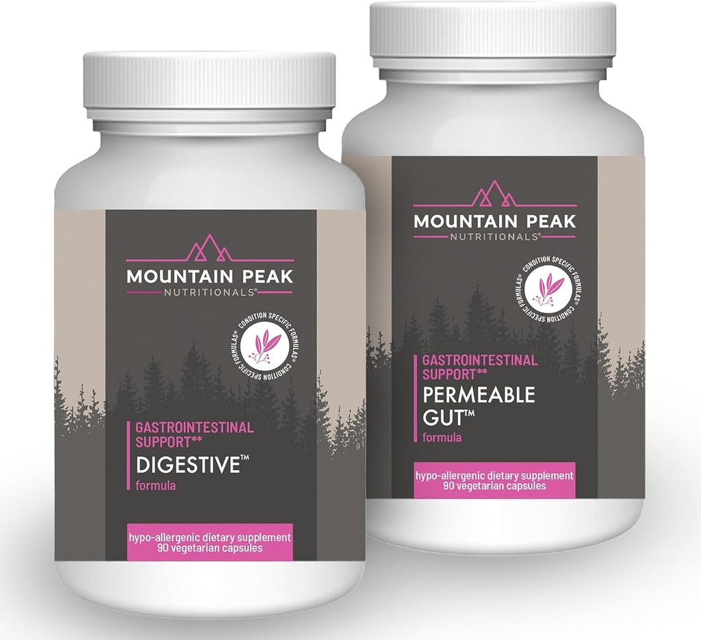 Mountain Peak Nutritionals Permeable Gut & Digestive Support Combo Pack - Gut Lining & Gastrointestinal hälsa - Enzymer, Probiotika och näringsstöd - 90 vegetariska kapslar