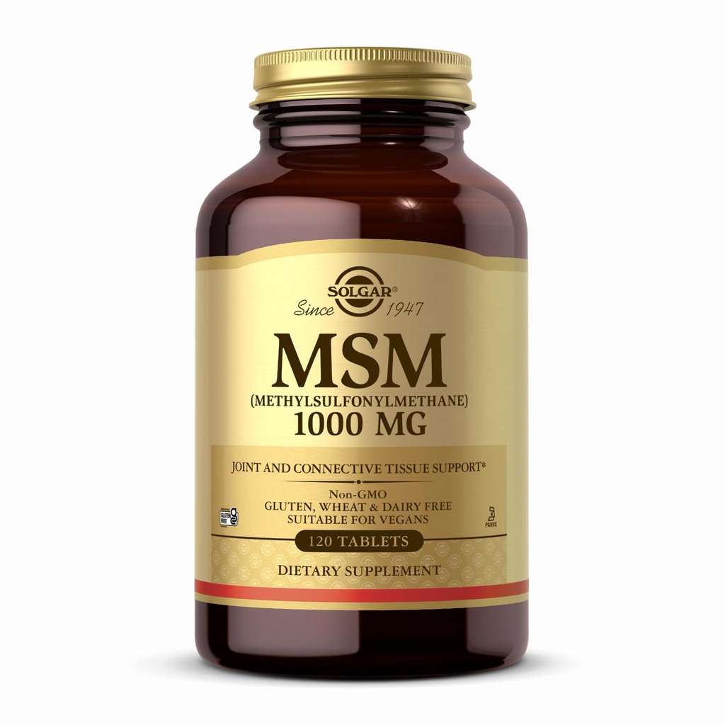 Solgar MSM 1000 mg - 120 tablettia - Tukee niveliä ja sidekudosta - ei-muuntogeenisiä organismeja, vegaaneja, gluteeniton, maitotuotteeton, Kosher - 120 tarjoilua