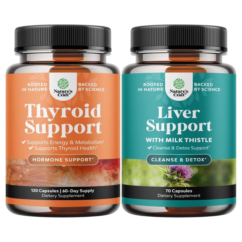 Bundle of Herbal Thyroid Support Komplex med L Tyrosine Bladderwrack Selenium Pure Ashwagandha och Liver Cleanse Detox & Repair - Milk Thistle med Dandelion Root Choline Beetroot & Artichoke Extract