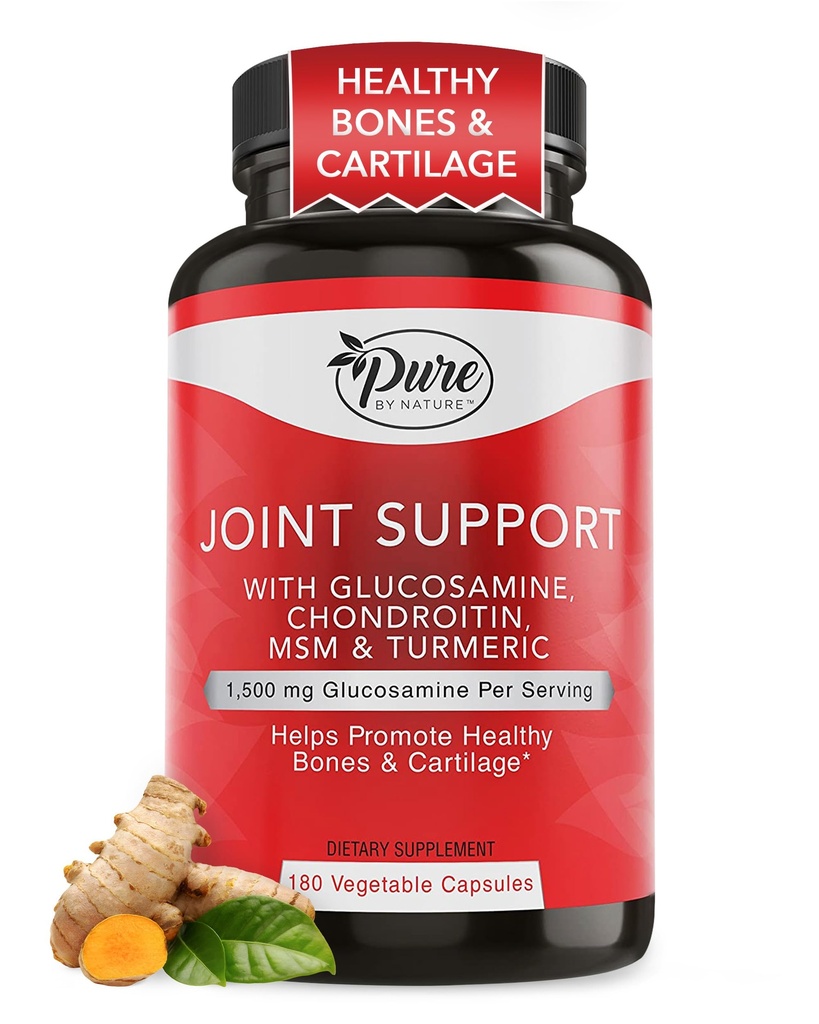 Pure By Nature Joint Support, Glukosamiini Chondroitin Turmeric MSM Boswellia Supplement, 180 kapselia
