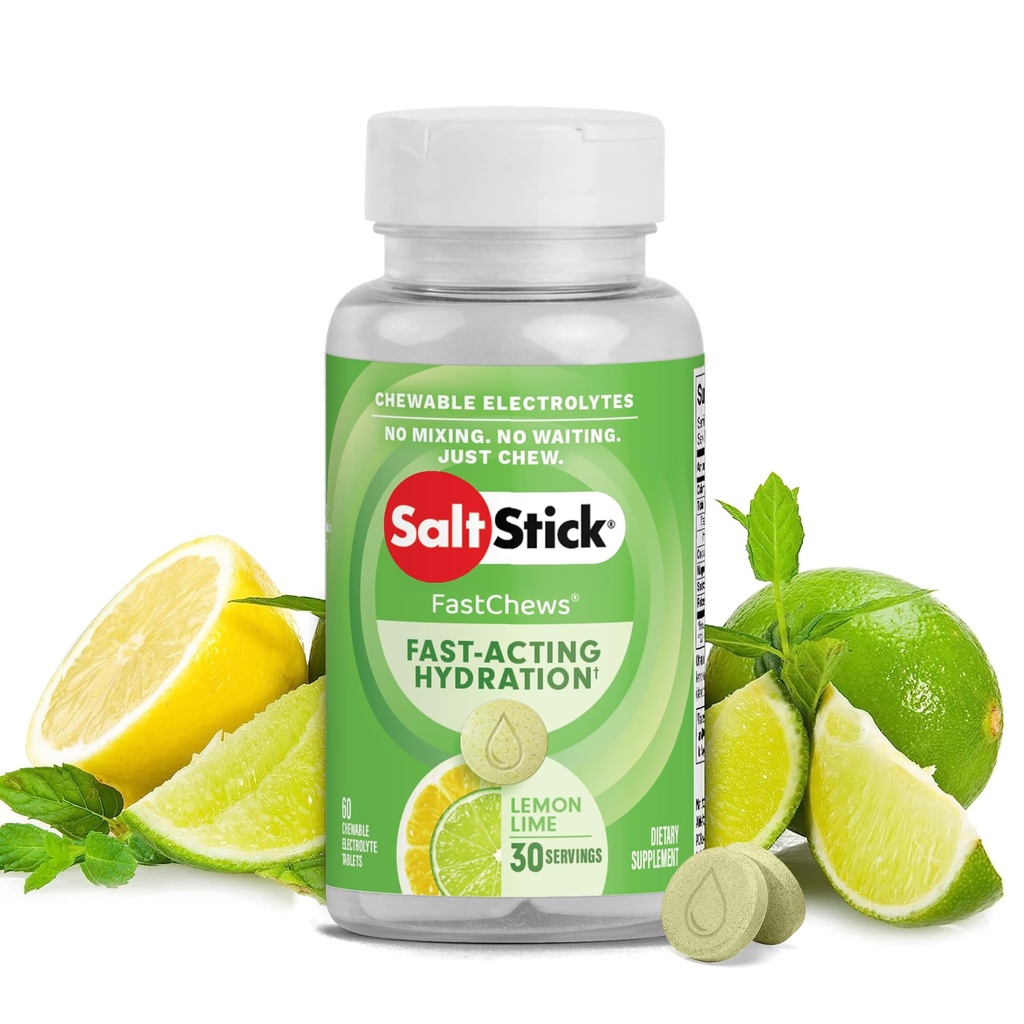 SaltStick Electrolyte FastCheews - 60 Count Lemon Lime Flavor - Purutabletteja nesteytys, suolatabletit, kuivuminen helpotus