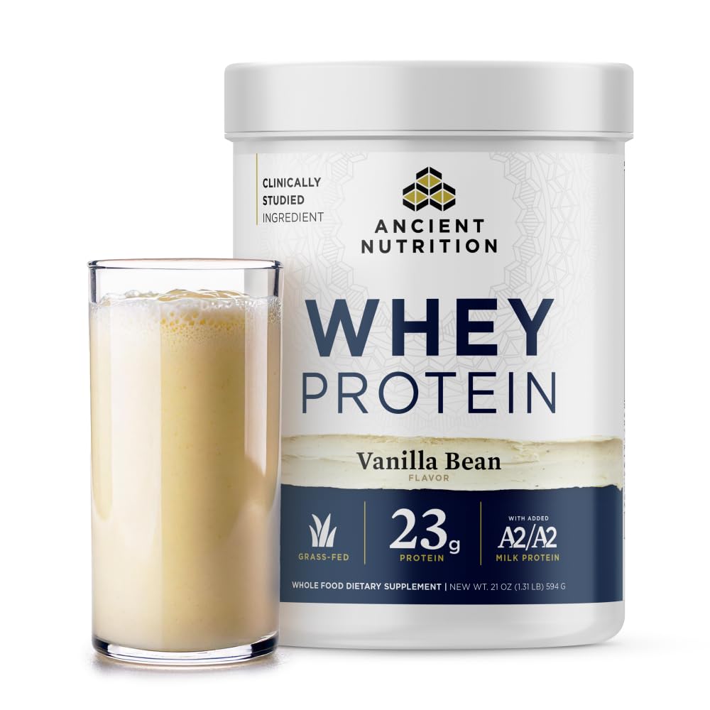 Antiikin ravitsemus Grass Fed Whey Protein, Vanilla Bean, 23g Protein, 20 tarjoilua, hydrolysoidut kollageenin Peptidit, Organic Regenerative A2/A2 Milk Protein