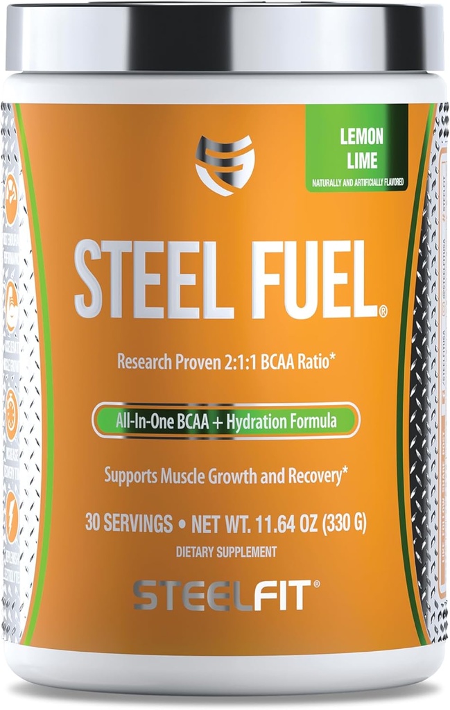 SteelFit Steel Fuel BCAAs Aminohapot Powder Intra-workout kiihdyttää lihasten kasvua ja parannettu kestävyyttä - 30 tarjoiluja sitruunan lime - BCAA täydentää jauhe electrolyyttejä & Recovery