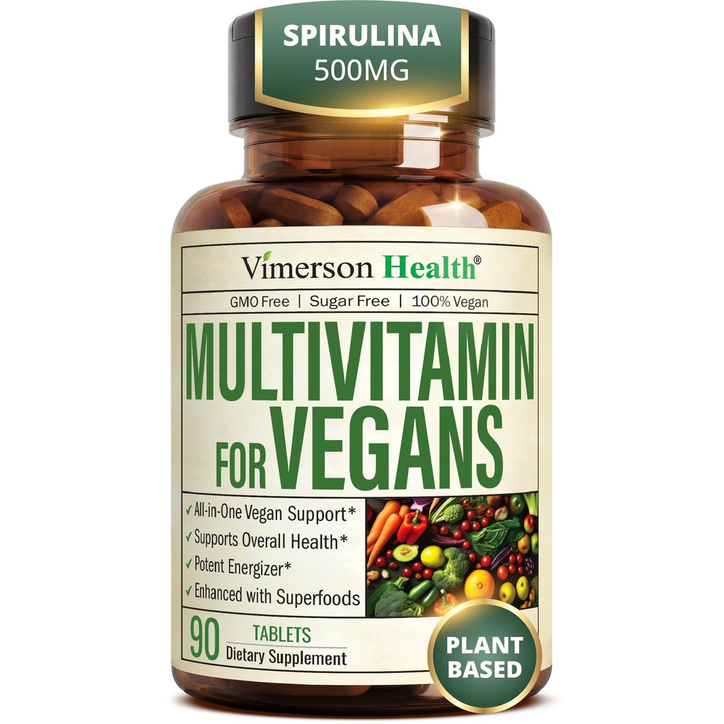 Vegaani monivitamiini naisille ja miehille - Essential Multivitamiinit & Multiminerals 90 tablettia, joissa on B12-, A-, D-, C-, Sinkki-, Magnesium- ja enemmän koko kehon hyvinvointi - 23 avainravinteet & vitamiinit