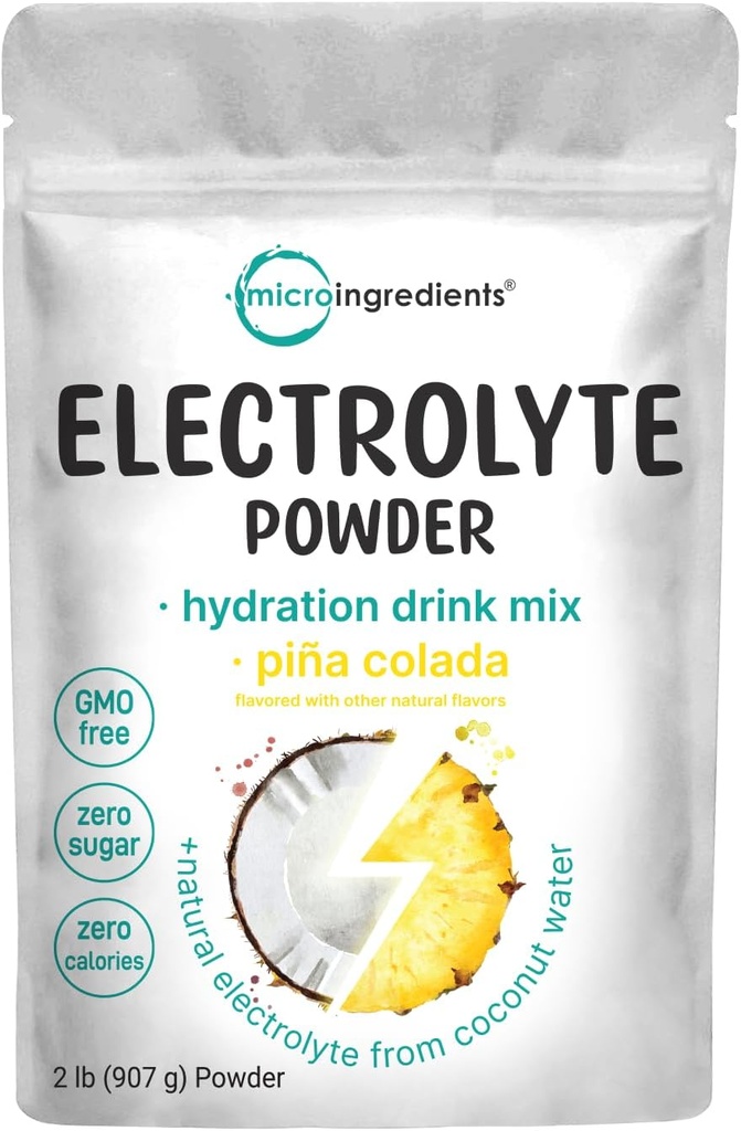 Micro Ingredients Hydration Electrolyte Powder, 2 lb (139 tarjoilua) ... Piña Colada Flavor... Korkea kaliumarvo (1 000 mg) + Kookosvesi Ei sokeria.
