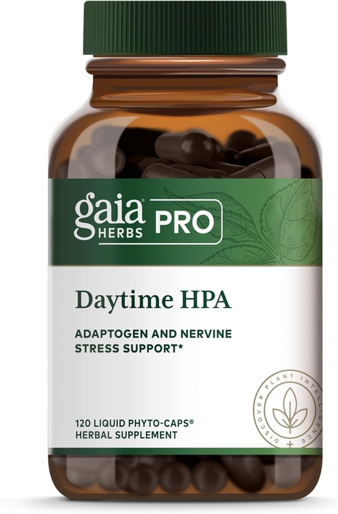 GAIA HERBS PRO Daytime HPA - Adaptogen Support Supplement - Hermoston tuki täydentää Olive Oil & Rhodiola* - Vegaani, gluteeniton, soijaton - 120 Liquid Phyto-Caps (60 Servings)