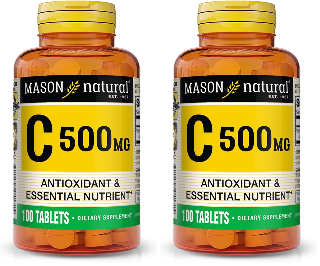 MASON NATURAL Vitamin C 500 mg - Stöder hälsosamt immunsystem, antioxidant och essentiellt näringsämne, 100 tabletter (Pack of 2)