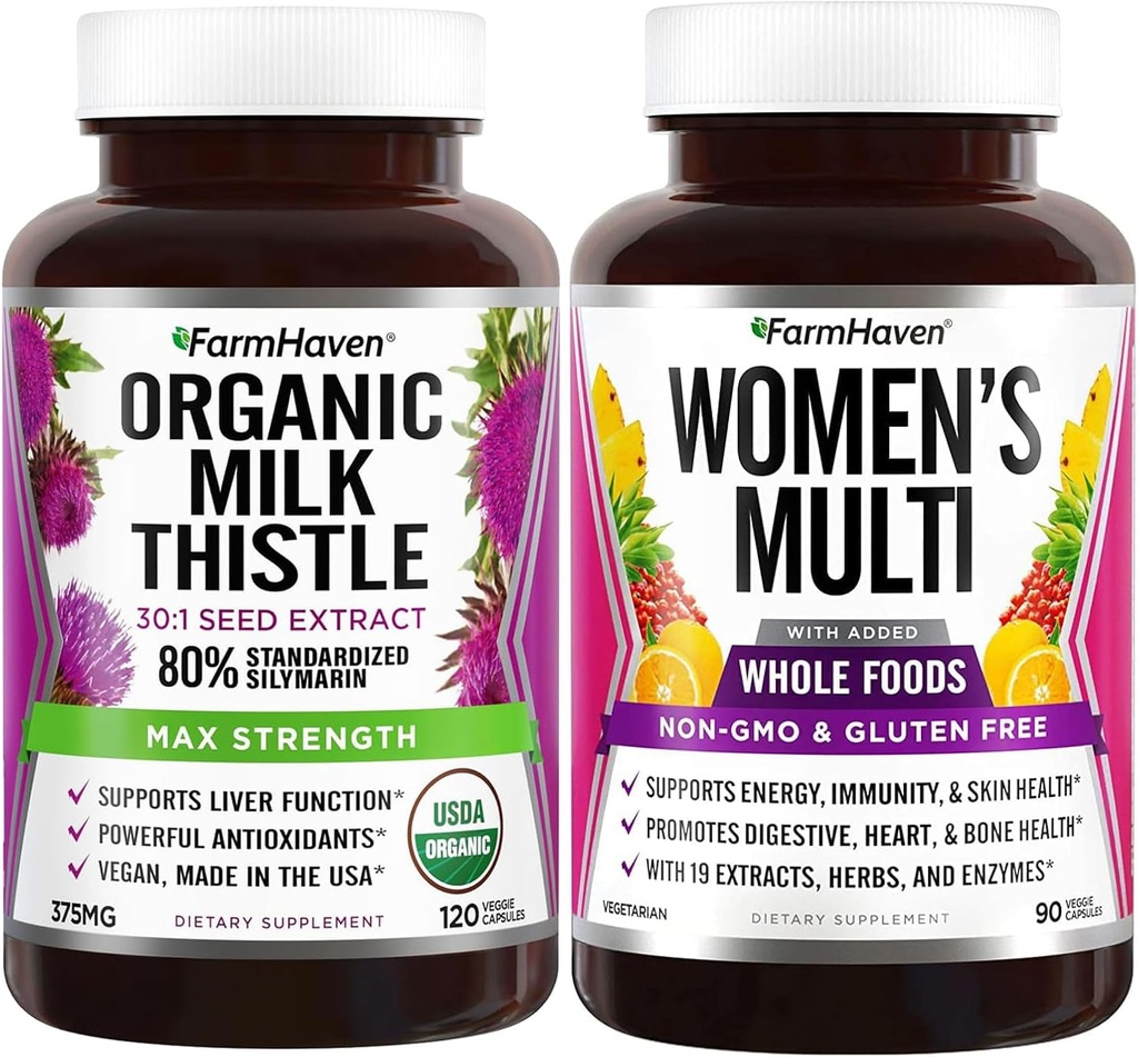 FarmHaven Milk Thistle kapselit ja monivitamiinia naisille 22 Essential Ravinteet, Hedelmät ja kasvikset Naisten Multivitamiini ...