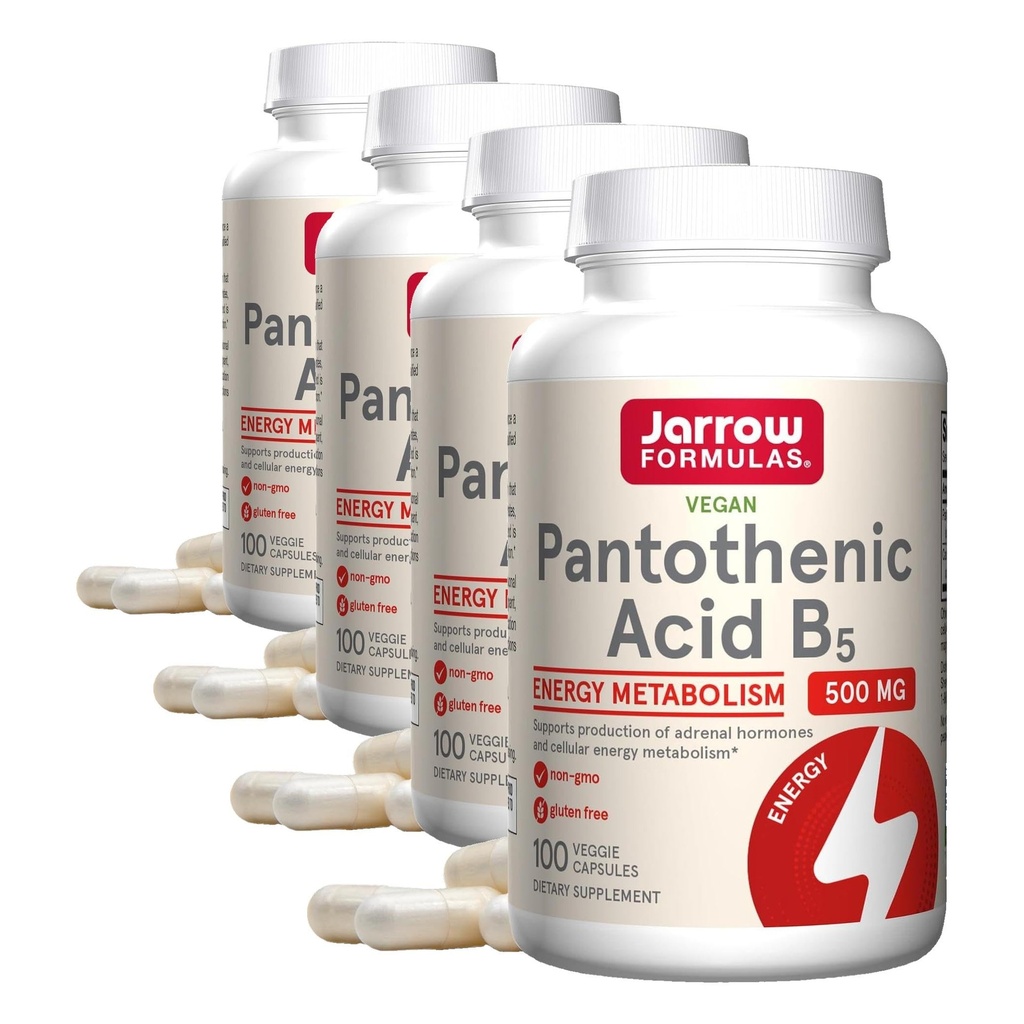 Jaarrow Formula Pantotenic Acid B5 500 mg - 100 Kasviskapselit - Essential B-vitamiinin ravintolisä - energian tuotanto & aineenvaihdunta tuki - 100 tarjoilua (Pack of 4)