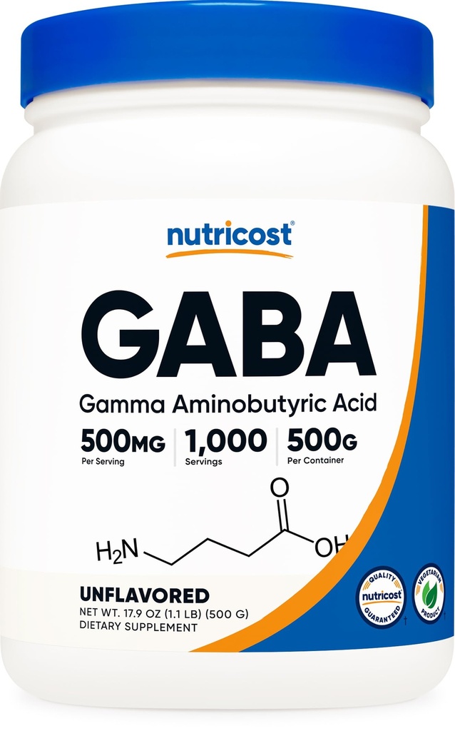 Nutricost Pure GABA 500G Powder (Gamma Aminovoihappo) (500 Gram / 1,1 kg)