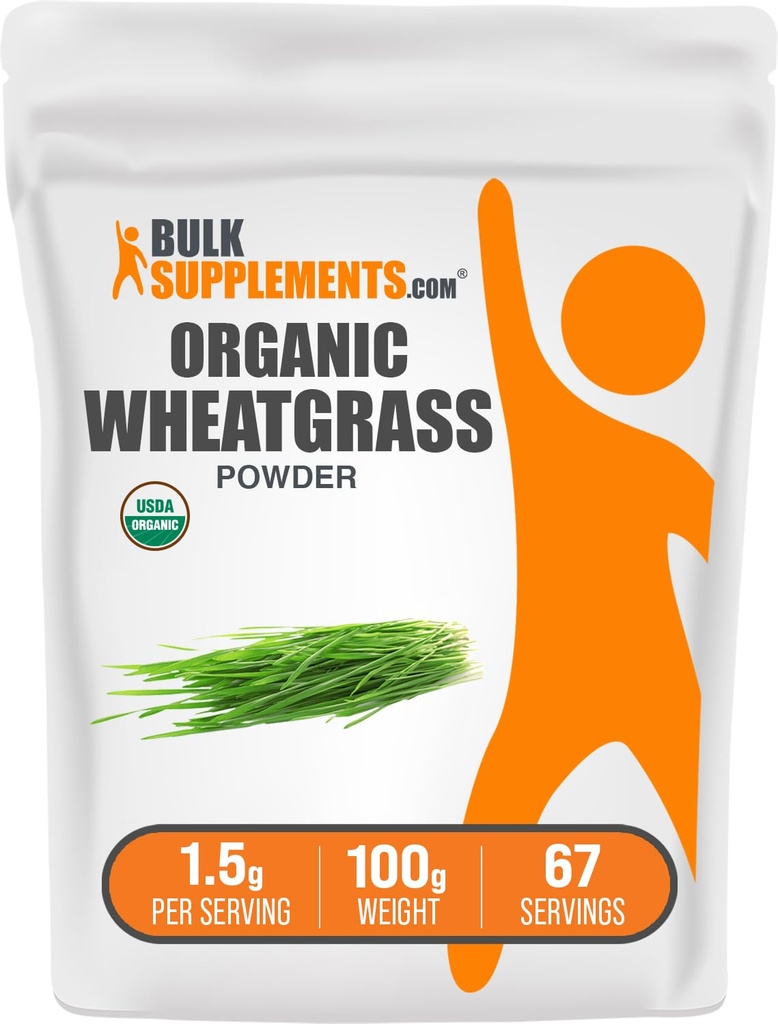 BulkSupplements.com Organic Wheatgrass Powder - Organic Super Greens Powder, Superfoods Superfoods Supplement - Vegan & Gluteenittomat, 1,5 g per tarjoilu, 100g (3.5 oz) (Pakkaus 1)