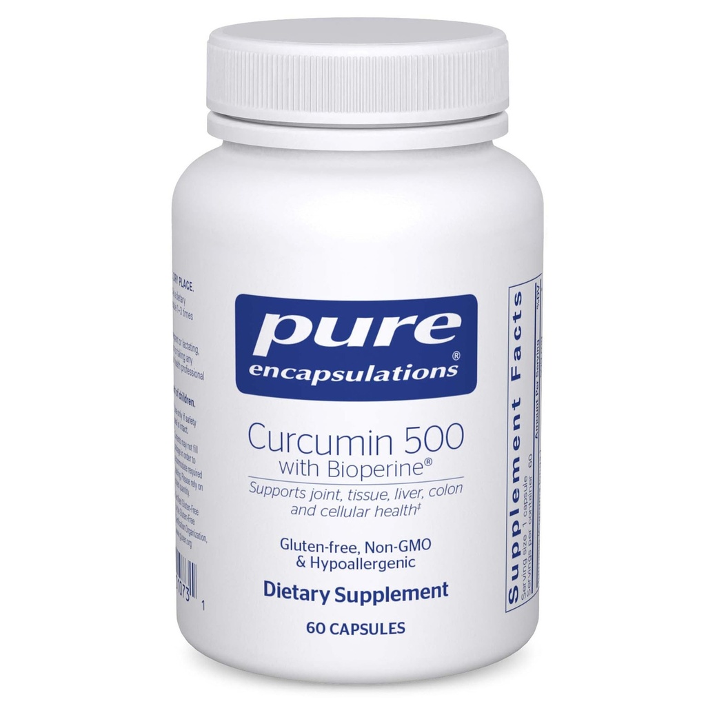 Puhdas kapselit Curcumiini 500 - antioksidantti täydentää tukea nivelet, kudos, maksa, paksusuolen ja solujen terveys* - Turmeerinen Curcumin & Bioperine - 60 kapselia