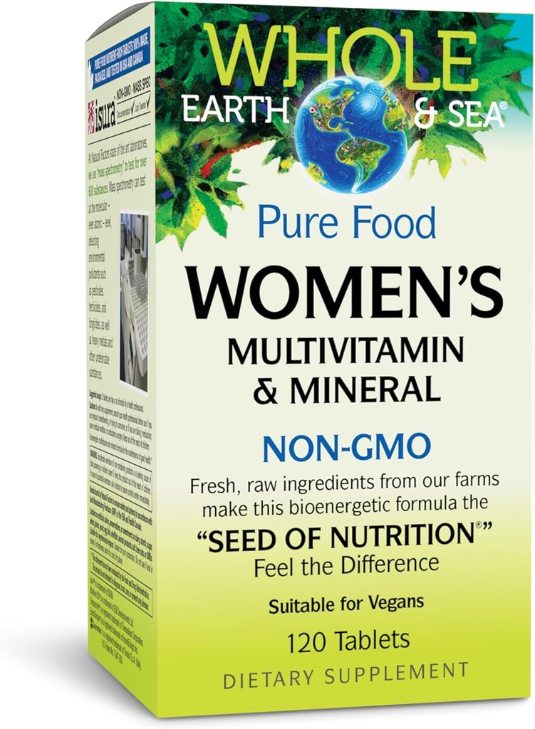 Natural Factors Whole Earth & Sea Women's Multivitamiini & Mineral, Whole Food Supplement, Vegan, 120 tablettia