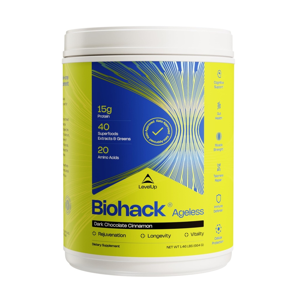TasoUp Biohack Ikätön: Colostrum Kollageeni Superfoods Antioksidantit Spermidiini Aminohapot Creatiini naisille ja miehille, Total kehon nuorennus (Dark Chocolate Cinnamon)