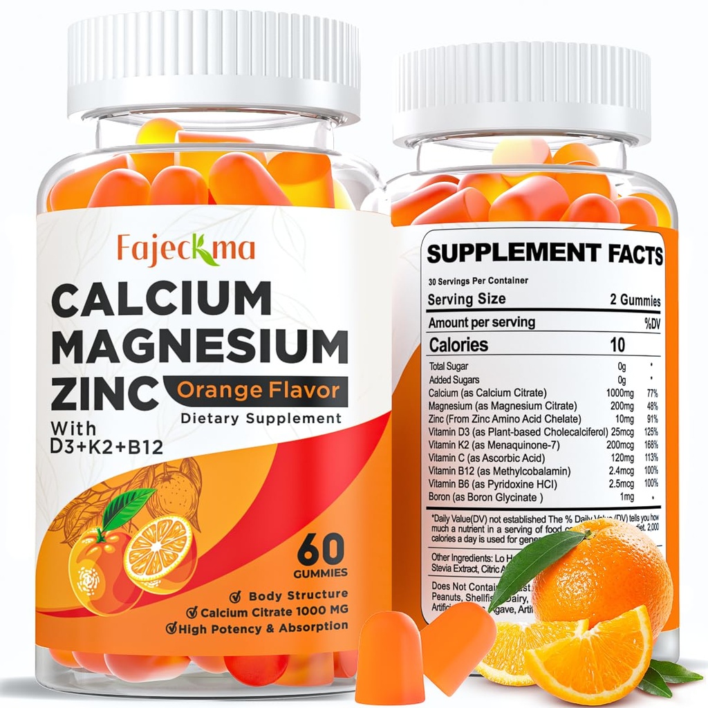 Kalsium Magnesium Sinkki Gummies for Adult: Organic 1000 mg kalsiumsitraatti Magnesium täydentää D3 B12 - Sokeritonta korkeaa imeytymistä täydentää naisten miesten (60 Count(Pack of 2))