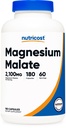 Nutricost Magnesium Malaatti 2,100 mg, 180 kapselia - Kasvisruoka, ei-GMO, Gluteeniton