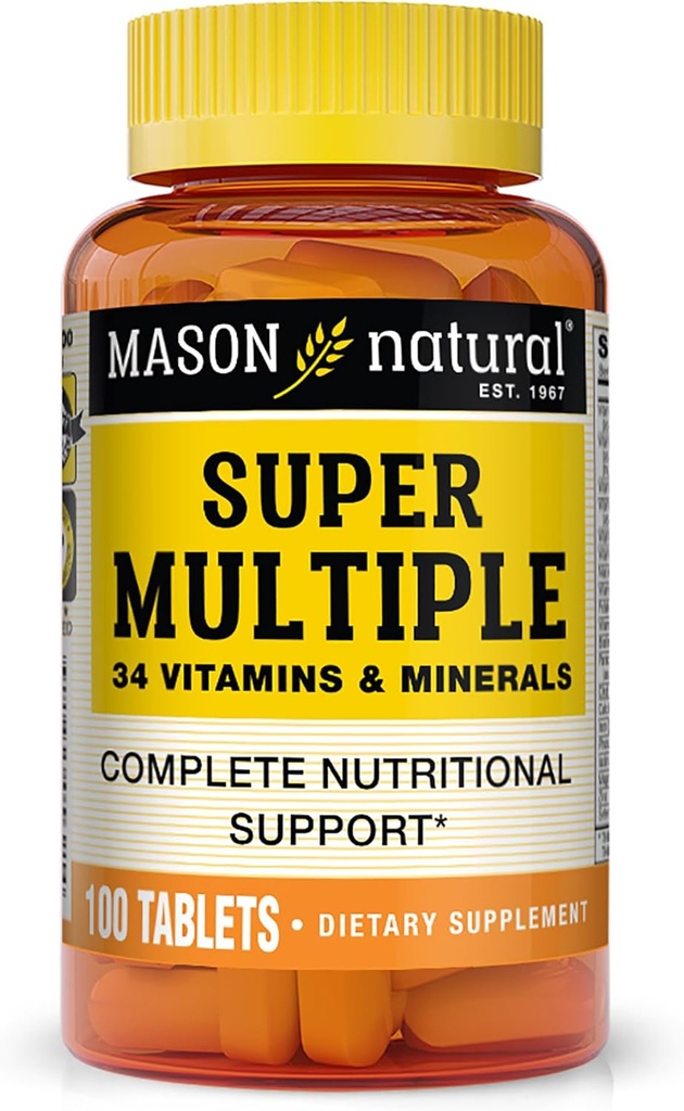 MASON NATURAL Super useita 34 vitamiineja ja kivennäisaineita - täydellinen ravitsemustuki, Kaikki yhdessä monivitamiini, tukee yleistä terveyttä, 100 tablettia