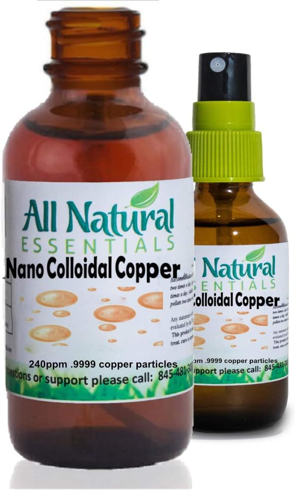 Nano Kolloidinen Mineraalit täydennysosa Nestemäinen kolloidinen kupari Mineraali 2oz 240ppm pullo Kosher Certified kaikki luonnolliset aikuisille, Miehet, Naiset, Lapset (Spray)