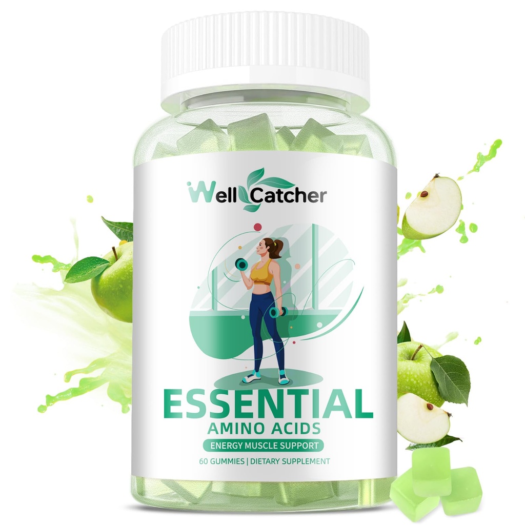 EAA Gummies Essential Amino Acids - Kaikki 9 Essential Aminos ja kaikki haarautunut-Chain Aminos (BCAA) lihasten Recovery, Energy Support Sugar Free Green Apple Flavor 30 Tarjoukset