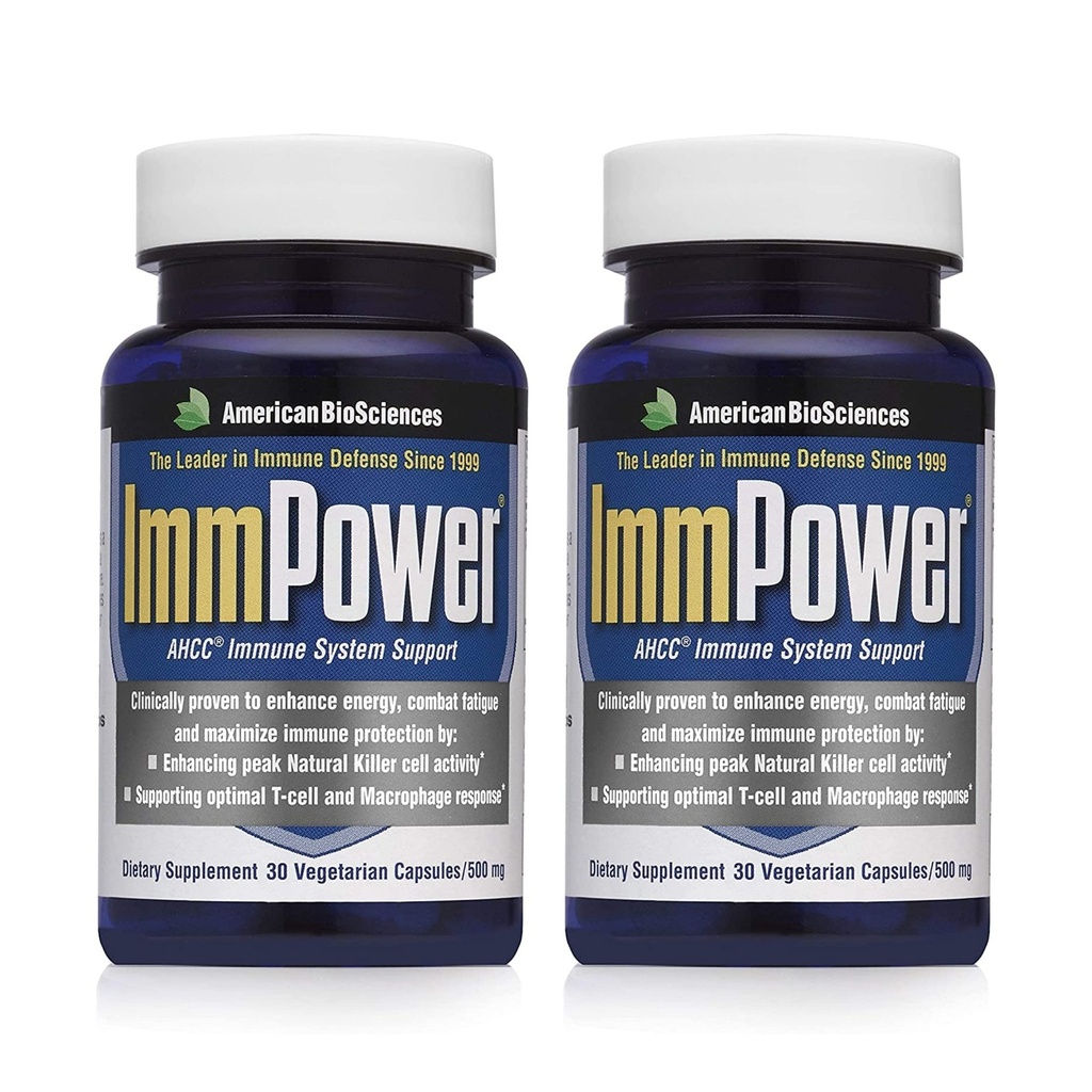 American BioSciences ImmpPower ... Tehostettu immuunituki, luonnollinen tappajasoluaktiivisuus ja sytokiinituotanto... 30 kasvissyöjäkapselia, 500 mg AHCC-kapselia (2 pakkaus)