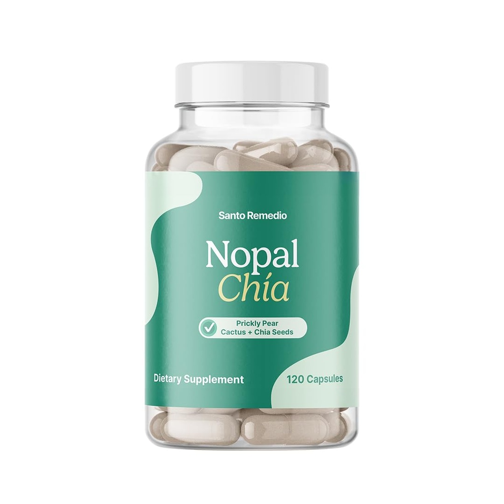Santo Remedio Nopal Chia, Prickly Pear Cactus ja Chia Powder Dietary Supplement, Kliinisesti todistettu ainesosat, gluteeniton, ei-GMO, ei lisättyä sokeria, 120 kapselia, 60 tarjoilua per kontti