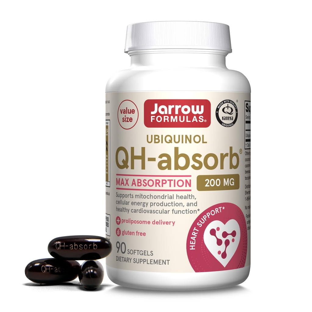 Jarow Formula QH-Absorb 200 mg - Aktiivinen antioksidantti muodossa Co-Q10 - Ruokavalion täydentää - Tukee Mitokondrio energian tuotanto & sydän- ja verisuonitauti - 90 Softgels