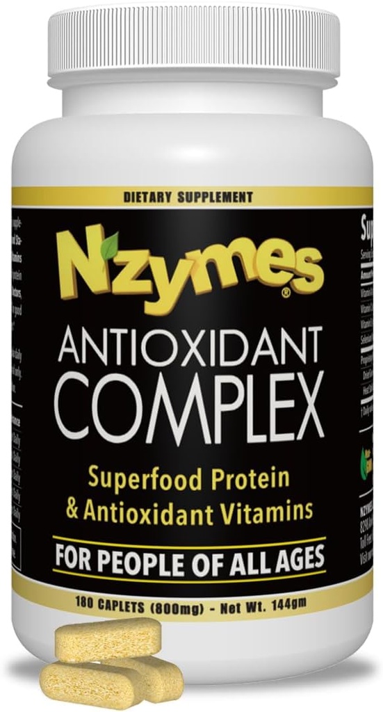 Nzymes® Antioksidanttikompleksi ihmisille. Tehokas antioksidantti täydentää, C-vitamiini, E-vitamiini, A-vitamiini, Seleeni, Live Sprouted Enzymes. 180 Count - Made in USA
