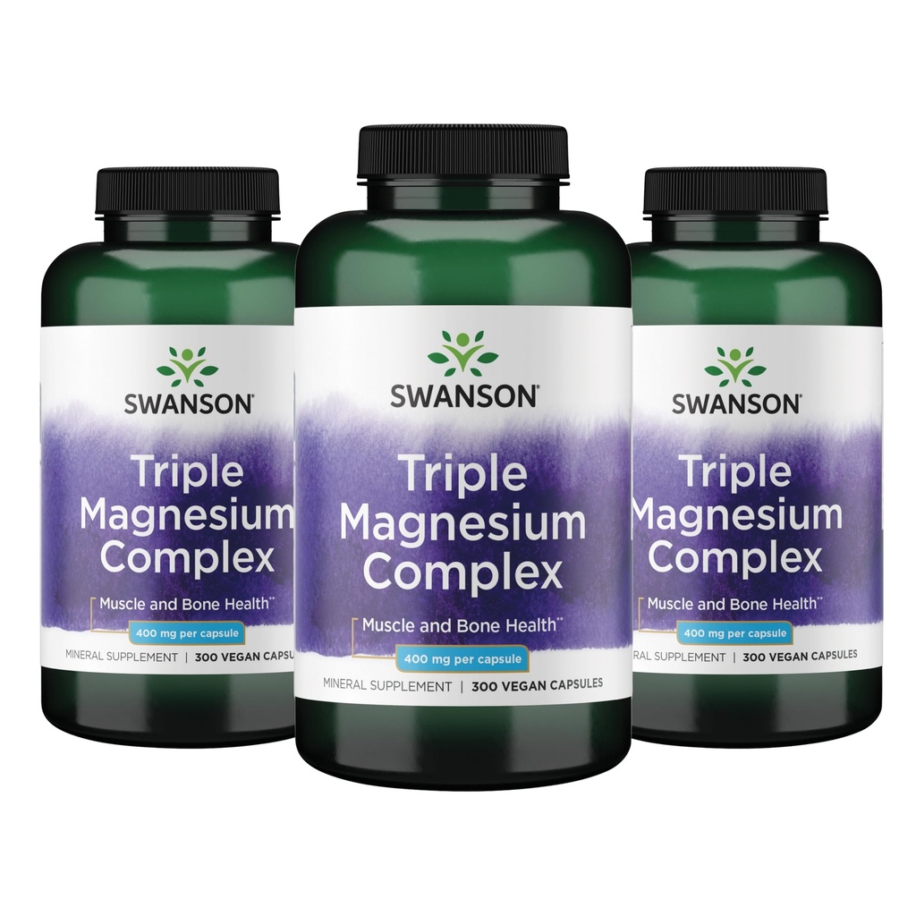 Swanson Triple Magnesium Complex - Mineraali täydentää - Natural Support - Featuring Citrate, oksidi ja aspartaatti - (300 kapselia, 400 mg Each, 3 pakkaus)