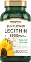 Piping Rock Auringonkukka Lecithin Softgel kapselit ... 3600 mg ... 200 kreivi... Fosfatidyylikoliini... Soijaton, ei-GMO. Gluteeniton