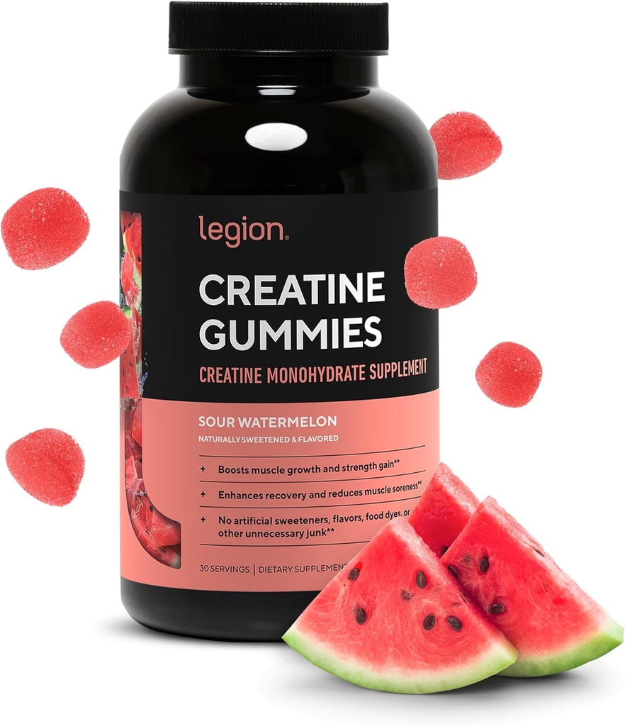 LEGION Creatine Monohydrate Gummies - Clean Chewable Creatine Supplement for Strength, Endurance & Muscle Recovery - 30 Sour Watermelon Flavor Servings - Inga konstgjorda smaker eller sötningsmedel
