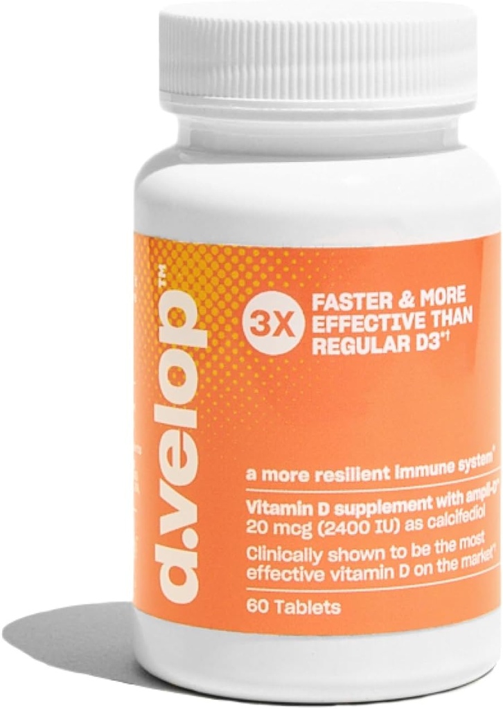 d.Velop Vitamin D Supplements 2400 IE, 20 mcg - High Potency Vitamin D3 for Immune Support, Bone & Heart Health - 3X Faster & More Effective - kliniskt testad - Vitamin D Pills, 60 Count